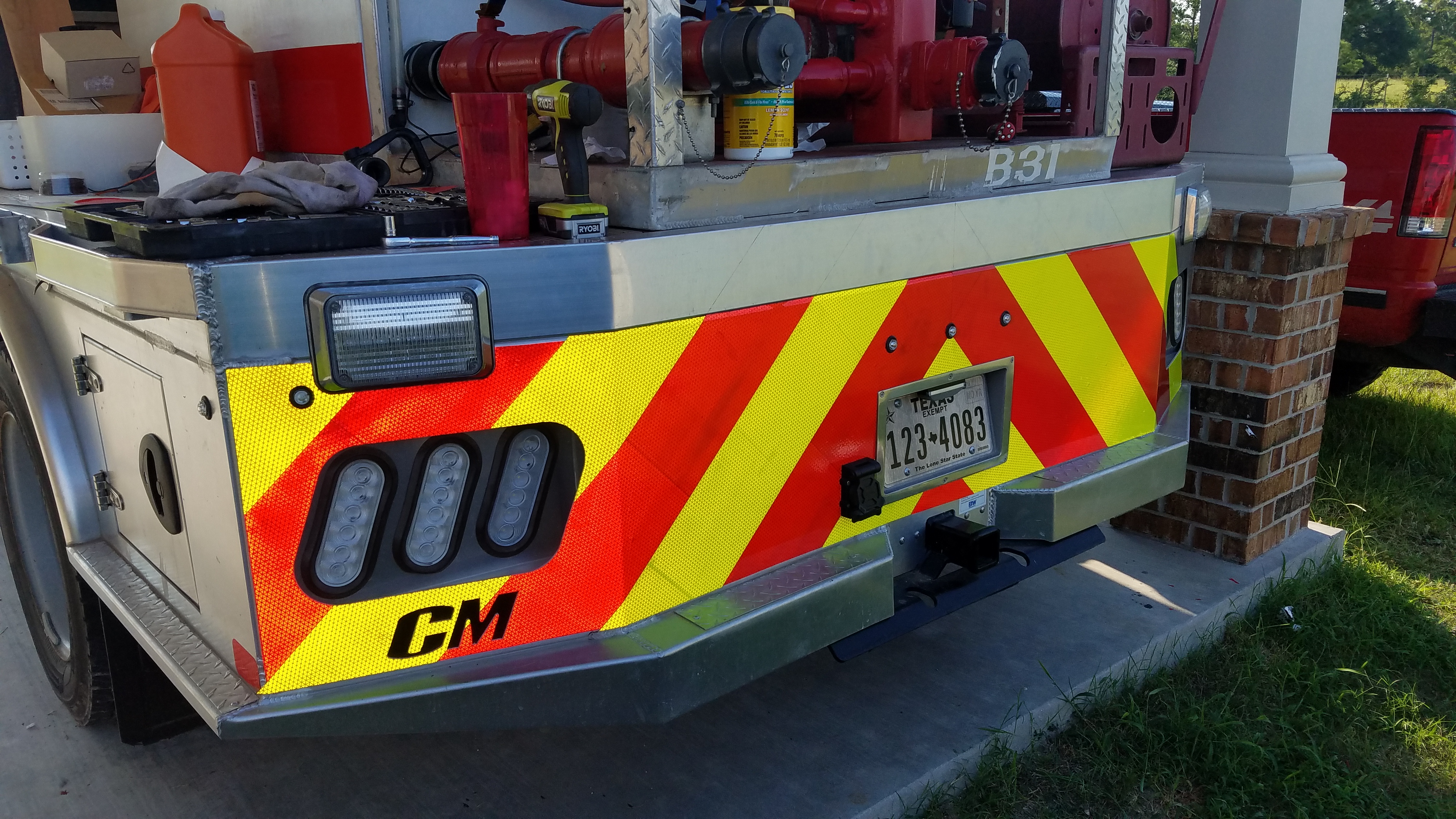 rear fire truck chevron lime red reflective
